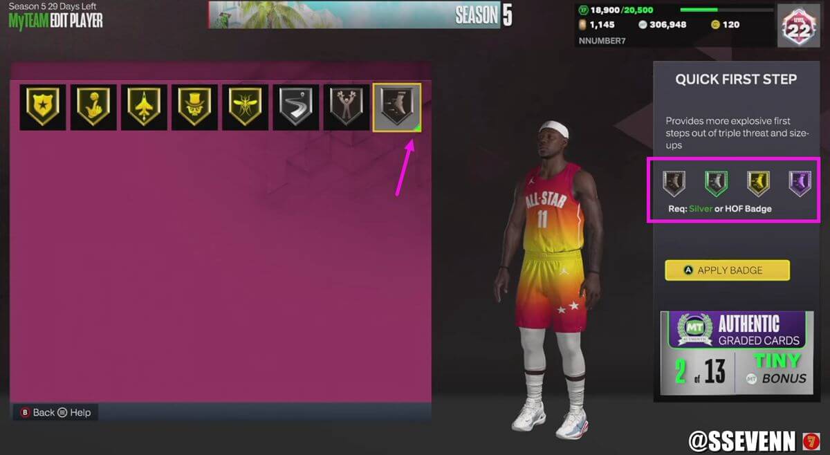 Applying a Badge to a Player in NBA 2K23 MyTEAM